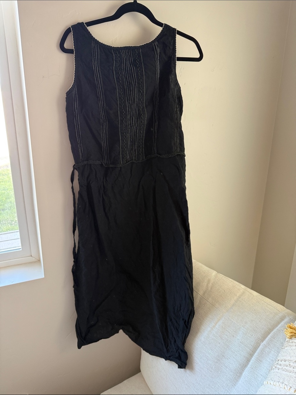 Black Linen Karavan Sleeveless Midi Dress - Classic Style M